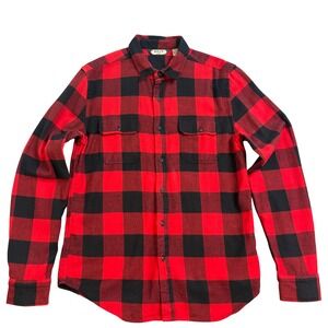 Salt Valley Mens Red Black Buffalo Plaid Flannel Button Down Shirt Size M Cotton